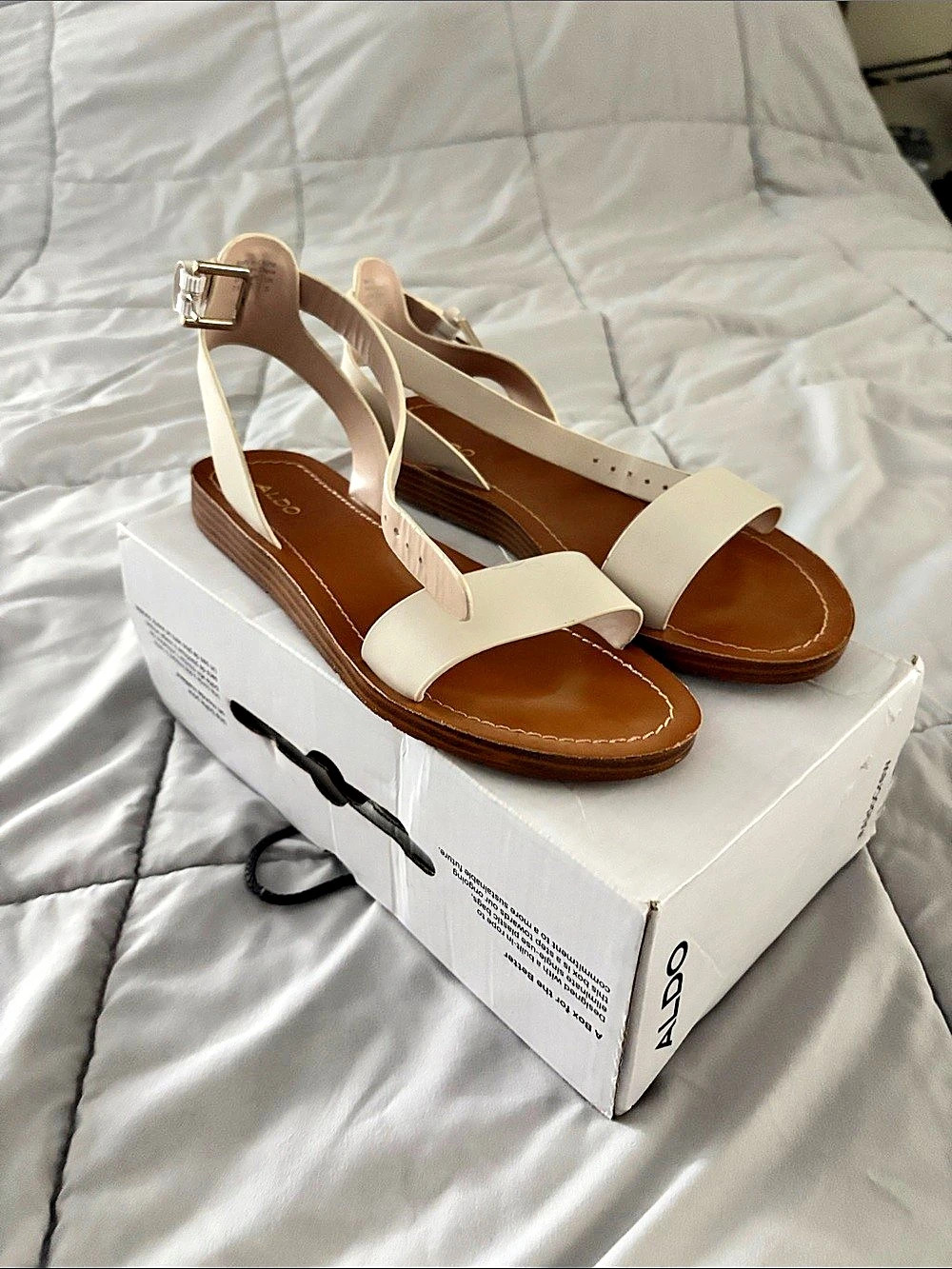 ALDO Kedaredia Strappy Sandals White & Brown US 7.5 Like New